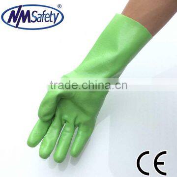 NMSAFETY Interlock liner Full dip gauntlet green pvc work gloves smooth palm Chemical resistance glove form China