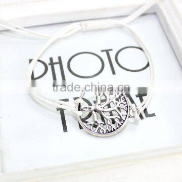 Antique Silver Hollow Tree of Life Charm Bracelet Customized Charm Wax Cord Bracelet Cheap Personalzied Bracelet for Promotion