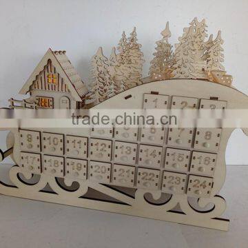 Laser Engraved Unfinished Wood Advent Calendar- Countdown to Christmas with LED