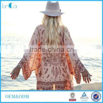 Vintage One Size Loose Printed Boho Style Kimono For Beach Wear