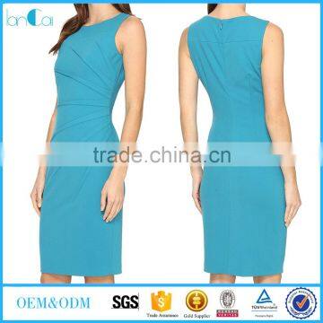 pleated slim fit ladies office wear dressses in light blue color