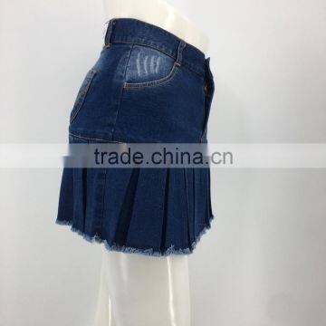 Ladies Customized Pleated Denim Mini Umbrella Skirt photo-2