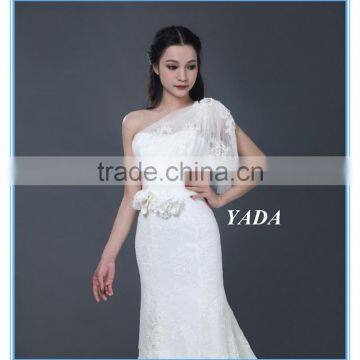 New Arrival One Shoulder Lace Hand Rosa Appliques Beaded Wedding Dresses Mermaid photo-3