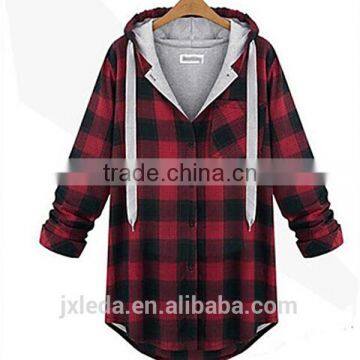 Women's Plaid Red/Gray Hoodies, Casual/Plus Sizes Hooded Long Sleeve