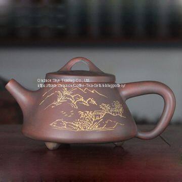 Pot Pure Hand Landscape Painting Ceramic chinese Tea Pot Set Shi Piao