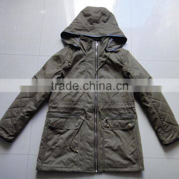 Women Green Colour Fashion Padded Hoody Parka