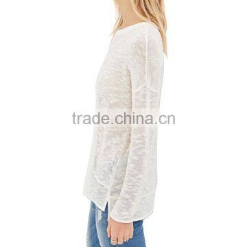 Drop Shoulder Long Sleeve Soft Slub Round Neck Sweaters Pullover Women 2015 photo-2
