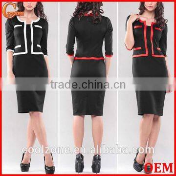 Elegant contrast ladies office suit fashion stylish woman suit 2015