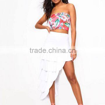 Asymmetrical Long White Tiered Skirt for Summer Designer Woman Party Wear photo-3