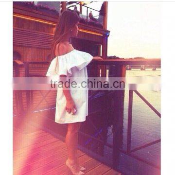 Ladies Fashion Half Shoulder-off Dresses Lady's Short Butterfly Sleeve Dress for Wholesale 2017 photo-4