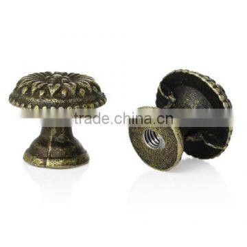 Antique Bronze Flower Pattern Carved Mushroom Jewelry Box/Case Drawer Pull Knob Handles