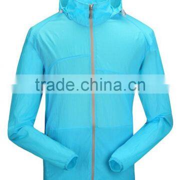 2016 Blue Quick Dry Hooded Mens Nylon Windbreaker