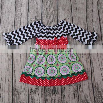 2016 baby boutique wholesale chevron print bowknot frocks baby dress designs