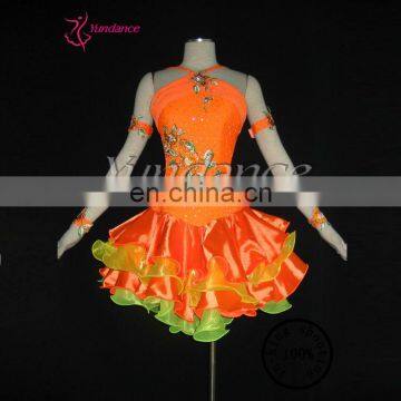 L-1135 Orange Flowy Adult Latin Dress