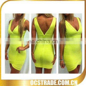 2014 v neck lime green charm cocktail dress HZ253