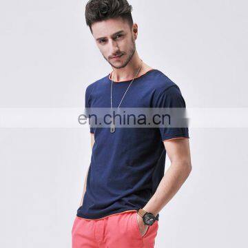 T-MT012 Navy Blue Basic Design Broken Collar Contrast Color Mens T-Shirt photo-3