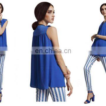 T-WV003 V-neck Two Layer Epaulet Loose Chiffon Women Vests photo-4