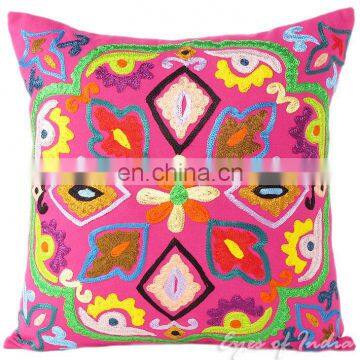 Pink Decorative Embroidered Sofa Cushion Pillow Cover - 16"