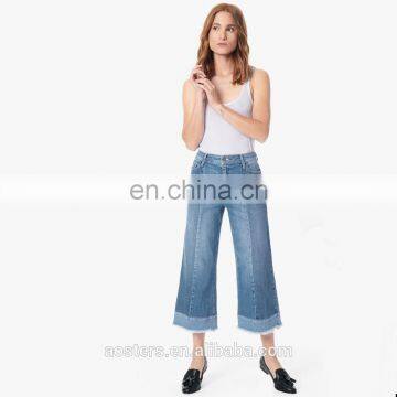 2017 High Rise Wide Leg High-waisted Customized Women Ladies Girl Cotton Denim jeans From China factory