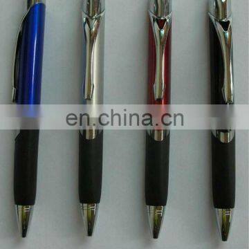 Plastic ball point pen with metal clip