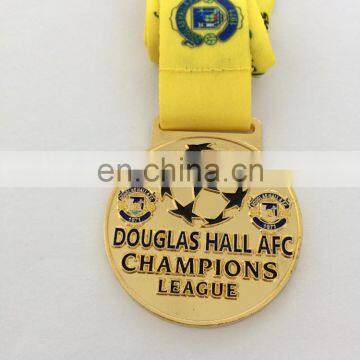 award medal with football and embossed logo as star medal for champion