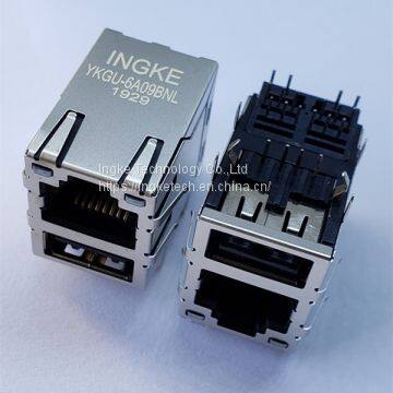 Ingke YKGU-6A09BNL Direct Substitute 0821-1X1T-43-F 1 Port 1000 Base-T Through Hole RJ45 with USB A Network port connector