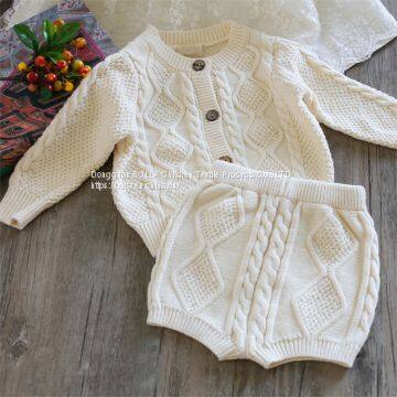 Custom Cotton Baby Girl Knitted Cardigan Suit Unique Cotton Long Sleeve Casual Baby White Sweater photo-3