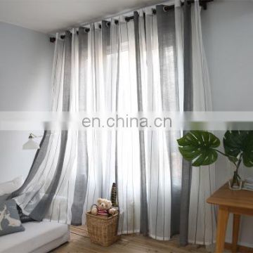 New design Striped  linen look sheer voile curtain with grommet for living room and hotel