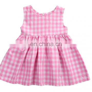 Newborn Baby Summer Baby Gril Dress Sleeveless Cotton Pink Plaid Kids Girl Party Dress