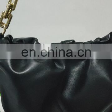 2021 large size luxury underarm chain soft PU leather thick chain handbag cloud bag dumpling    Folded Cloud Bag   Solid Color