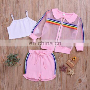 2019 Hot Summer New Girls' Clothing Sets Sun Protection Tops +Solid Shorts +Solid Vest Outfits Set KIds Children Cloth photo-5