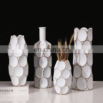 Turkish Royal Style Living Room Furnishings White Cylindrical Resin Plant Dried Flower Vase