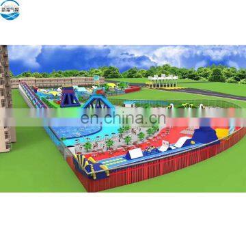 Commercial outdoor giant adult child land park inflatable water theme park with pool and slide