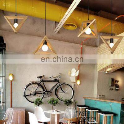 Wood Retro Modern Hanging Light Chandelier Triangle Polygon Restaurant Bar Creative Decoration LED Chandelier photo-3