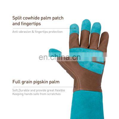 HANDLANDY Blue Durable Pigskin Leather Long Cuff Thorn Proof Landscaping Working Gloves Rose Pruning Women Garden Gloves photo-2