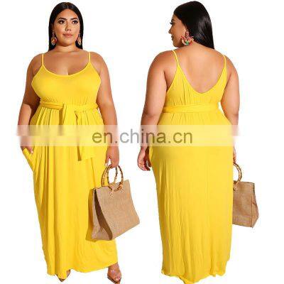 Wholesale Custom European and American Plus Size Women's Summer Hot Style Solid Color Shoulder Strap Dress photo-5