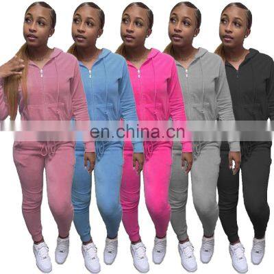 Women Fall Jogger 2 Piece Pants Set Velvet Sweatsuit For Women 2021 Jogging Suit Tracksuit Women Velour Tracksuit