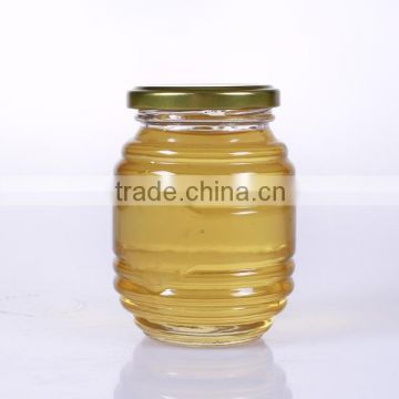 400ml antique round stripe glass honey jars with metal lid