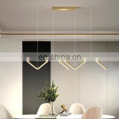 Minimalist Line LED Restaurant Chandelier Nordic Modern Ceiling Lamp Black Aluminum Pendant Light photo-5