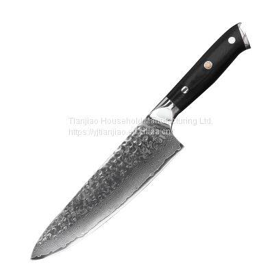 OEM/Custom 8 inch Forge Damascus Chef Knife with G10 Handle Handmade Damascus Steel Kitchen Knives Chefs knife