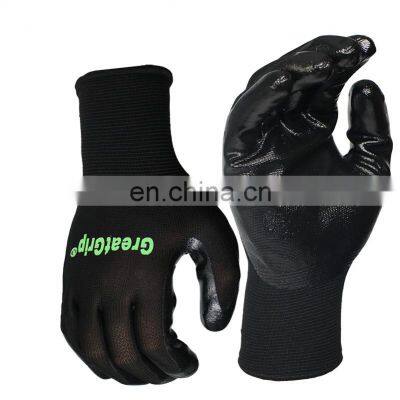 Wholesale Nylon Dipped Garden Mitts Oil Resistant Glove Strong Black Nitrile Coated Safety Working Gloves Manufacturer