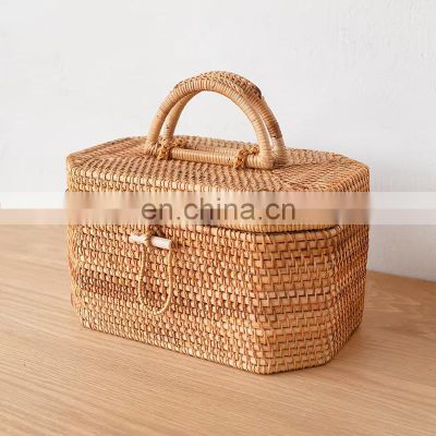 Hot Sale Handmade Rattan Storage Box with hander Lightweight and portable suitcase handbag Vietnam Supplier