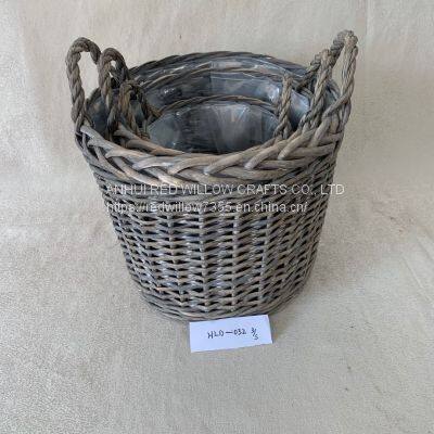 Small Round Shape Flower Pot Portable Willow Storage Basket with Ears