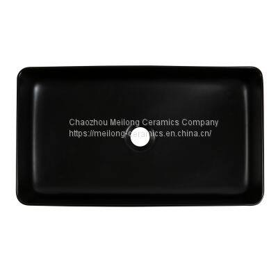 Modern Style 24-inch 61 cm Bathroom Matte Black Ceramic Vessel Sink Countertop Rectangle Matte Black Wash Basin photo-2