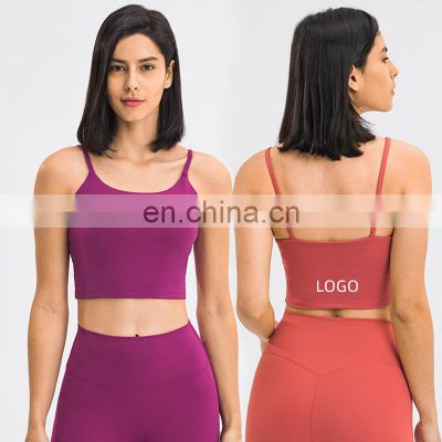 Wholesale Custom Logo Women's Gym Crop Top Tanks Camis Fashion Hot Fitness Workout Built In Bra Short Style Sports Yoga Wear