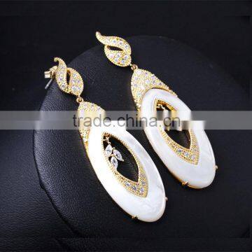 New 2016 Trend Gun White Gold Plated Natural Shell Piece Oval Shape Drop Earrings photo-5