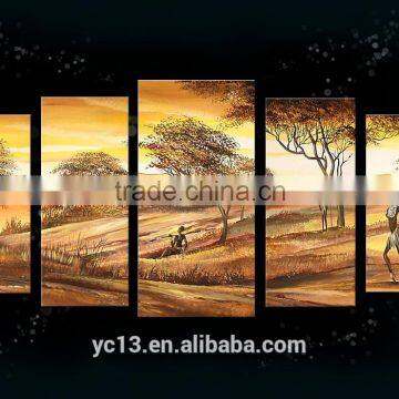 5pcs panel Canvas 100% Handmade African landscape Oil Painting PL-415