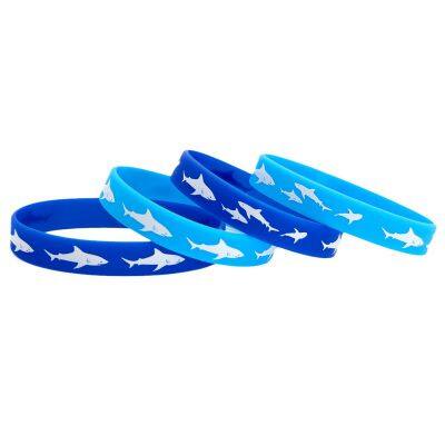 Wholesale Spot Printing Shark Pattern Dark Blue Light Blue Two for a Set of Waterproof Safe Nontoxic Soft and Free of Burrs Bracelet Silicone photo-4