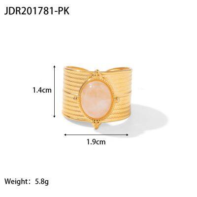 Gold Plated Sun Design Ring for Women Blue Stone Adjustable Open Ring Stainless Steel Fashion Statement Jewelry photo-4