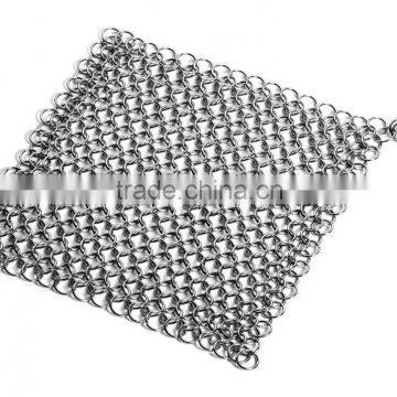 9in x9 in Cast Iron Cleaner Chainmail Scrubber, Stainless Steel Chainmail Cleaner